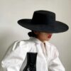 New Fashion French Women's Hat Big Wide Brim 10CM Fedora Hat Derby Wedding Jazz Hats Flat Top Felt Hat